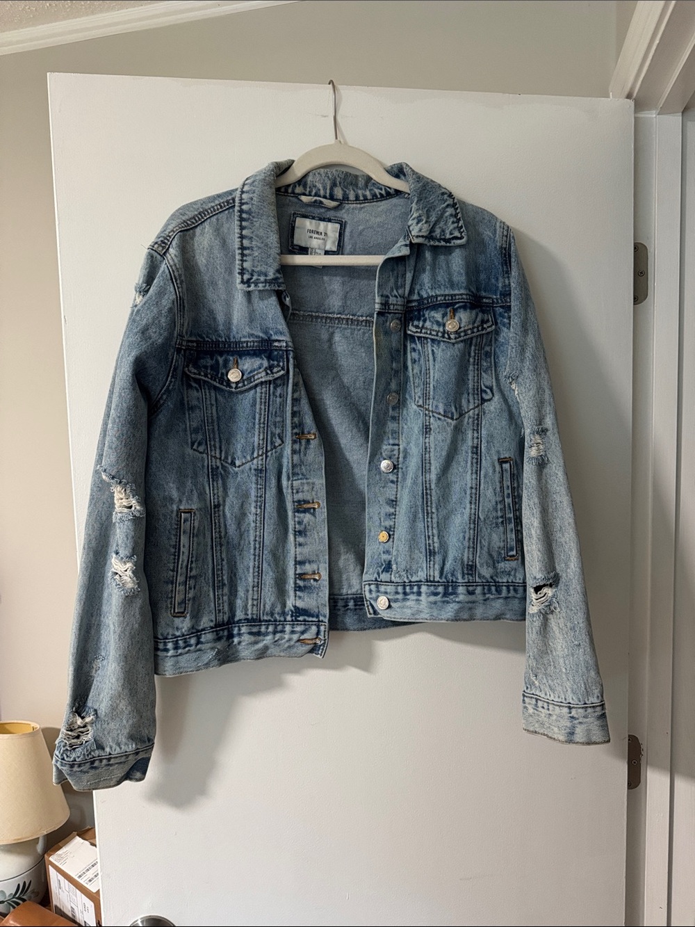 Forever 21 Light Blue Distressed Denim Jacket